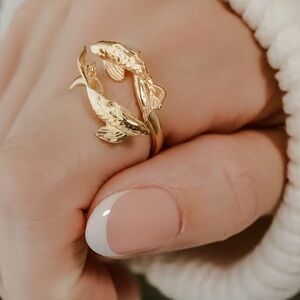 Unique Double Gold Koi Fish Ring. Adjustable Stylish open Ring 🐠